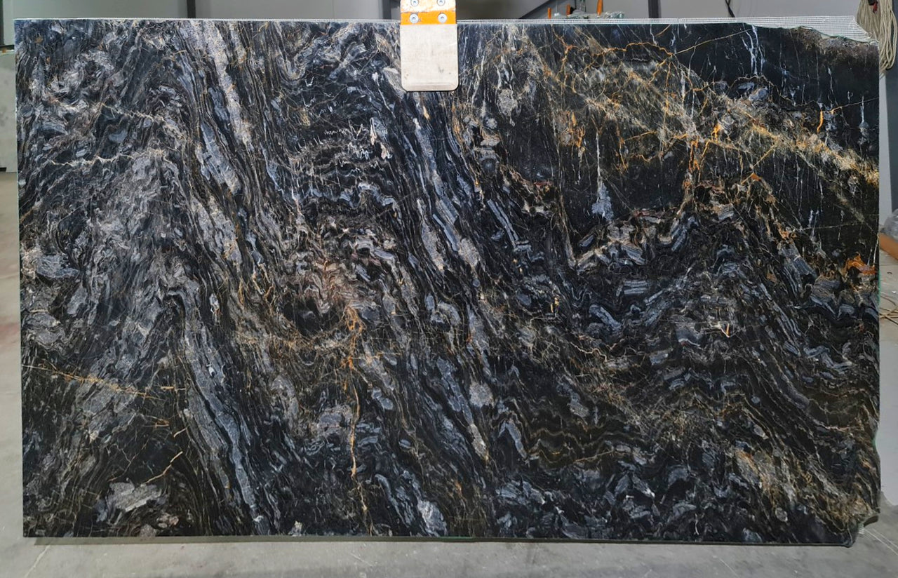 Golden Black Bookmatching Polished Marble Slab