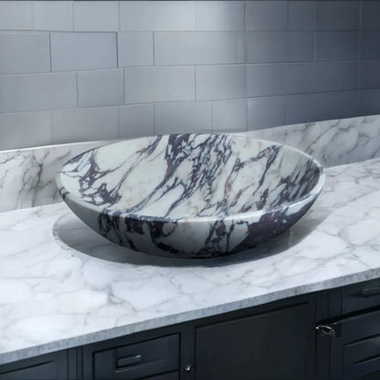 Calacatta Viola Marble Oval Shape Above Vanity Bathroom Sink (W)14" (L)18" (H)5"