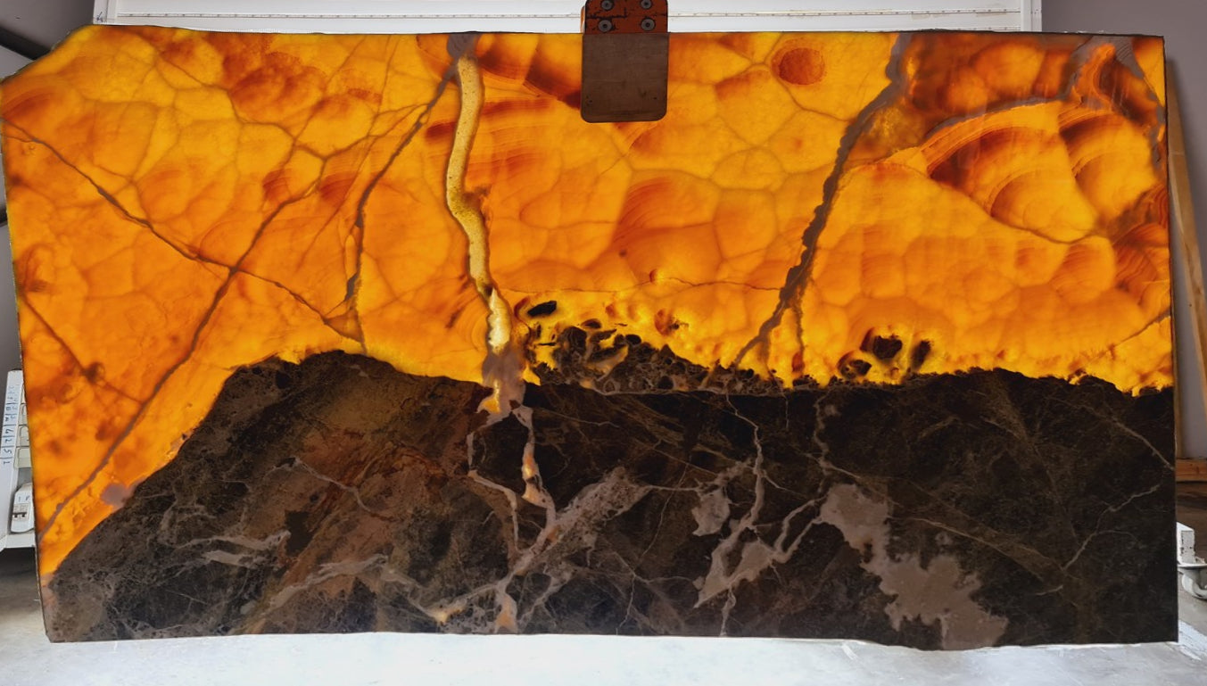 Honey Onyx Bookmatching Polished Marble Slab