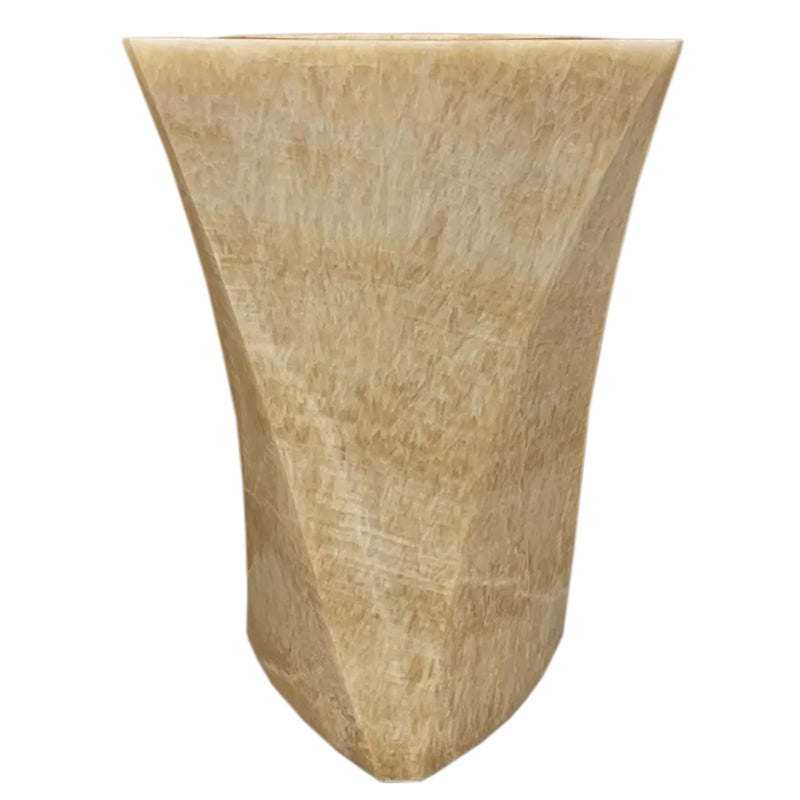 Honey Onyx Designer Pedestal Stand-Alone Sink (W)21.5" (L)23" (H)34" polished front view