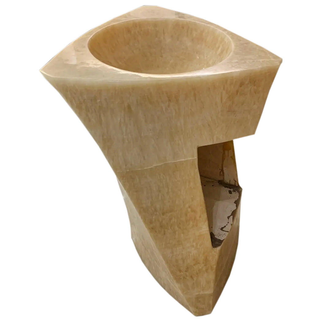 Honey Onyx Designer Pedestal Stand-Alone Sink (W)21.5" (L)23" (H)34" polished side view