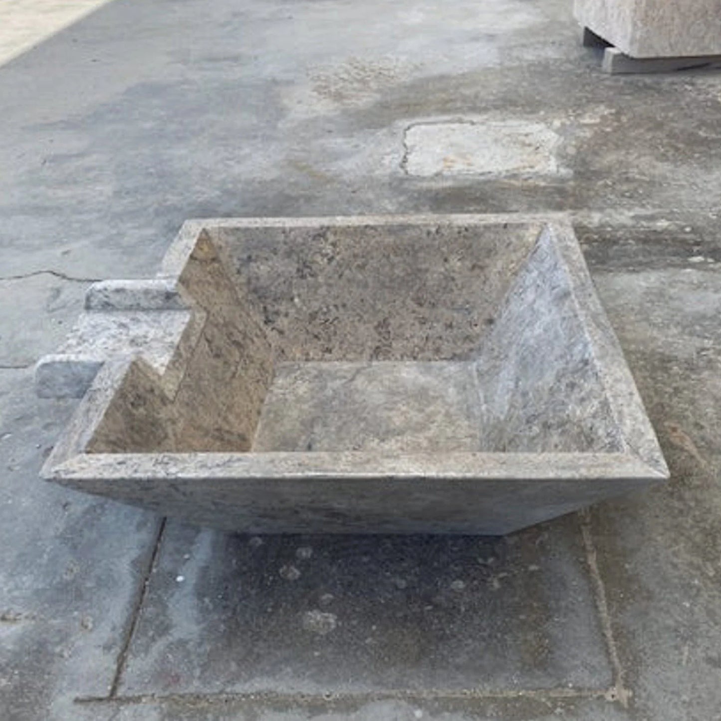 Silver Travertine Natural Stone Pool Square Cascade Water Bowl