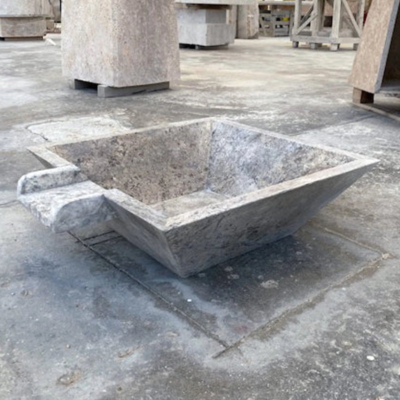 Silver Travertine Natural Stone Pool Square Cascade Water Bowl