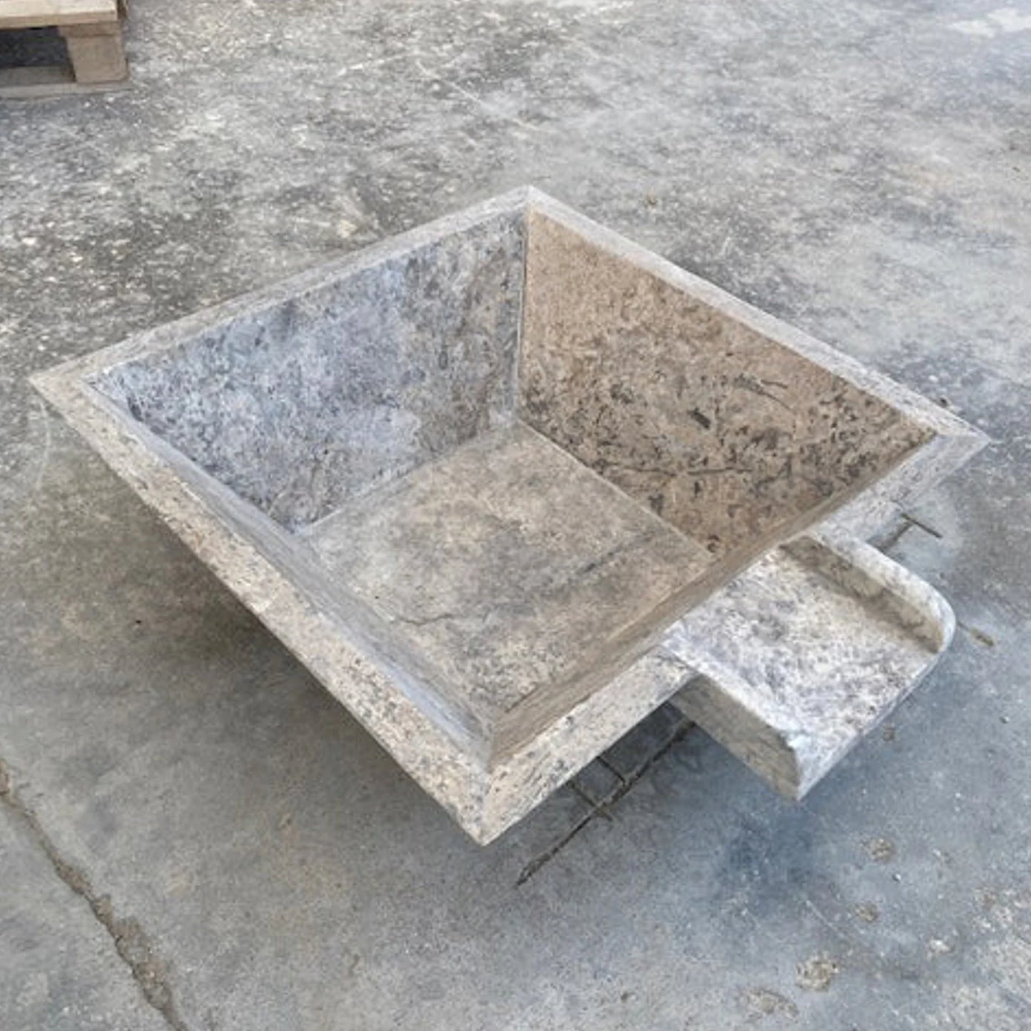 Silver Travertine Natural Stone Pool Square Cascade Water Bowl