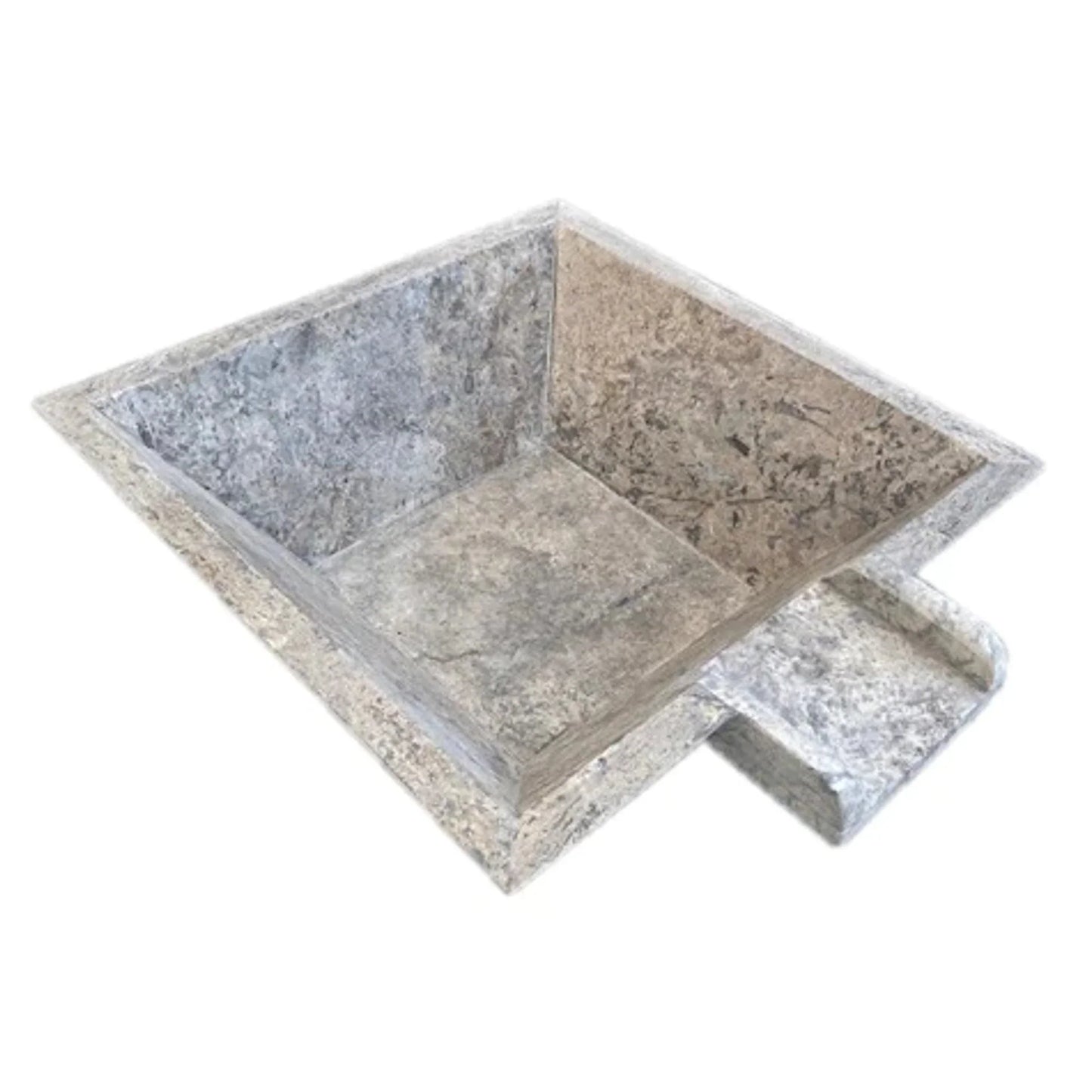 Silver Travertine Natural Stone Pool Square Cascade Water Bowl