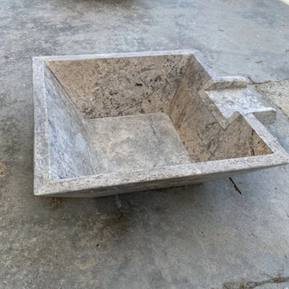 Silver Travertine Natural Stone Pool Square Cascade Water Bowl