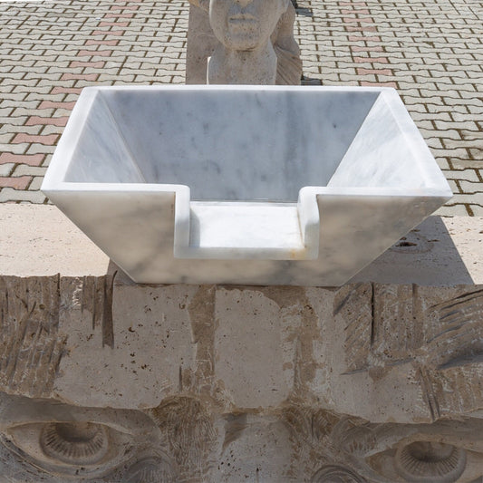 Carrara White Marble Natural Stone Pool Square Cascade Water Bowl