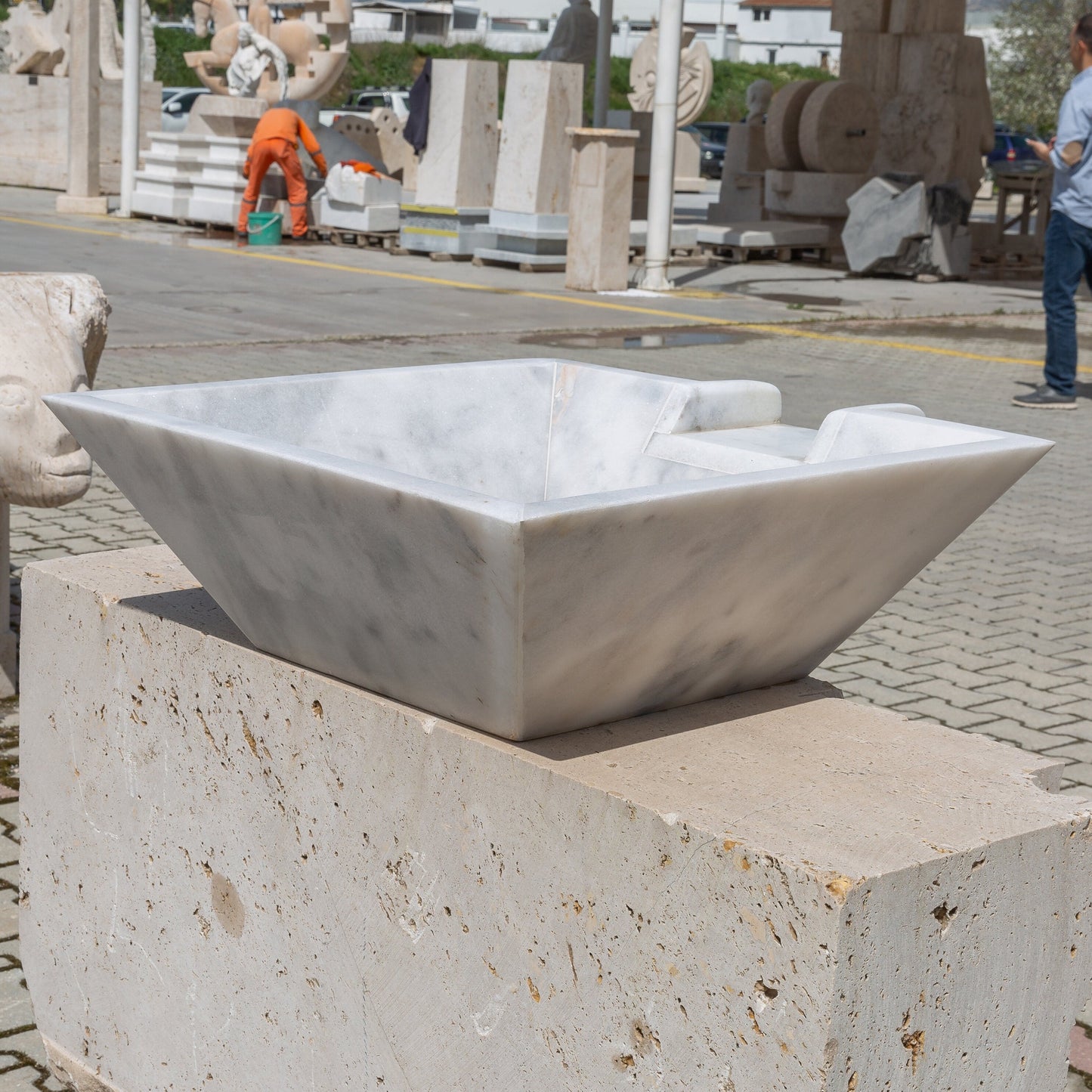 Carrara White Marble Natural Stone Pool Square Cascade Water Bowl