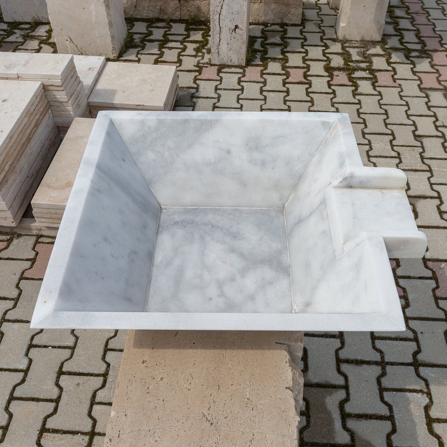 Carrara White Marble Natural Stone Pool Square Cascade Water Bowl