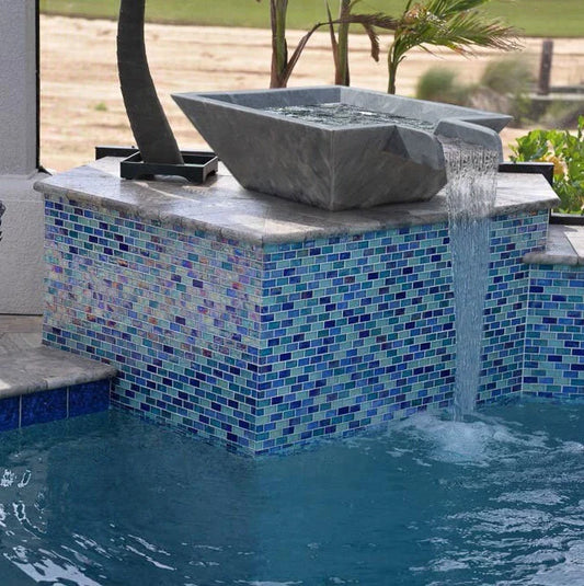 Bluestone Marble Natural Stone Pool Square Cascade Water Bowl