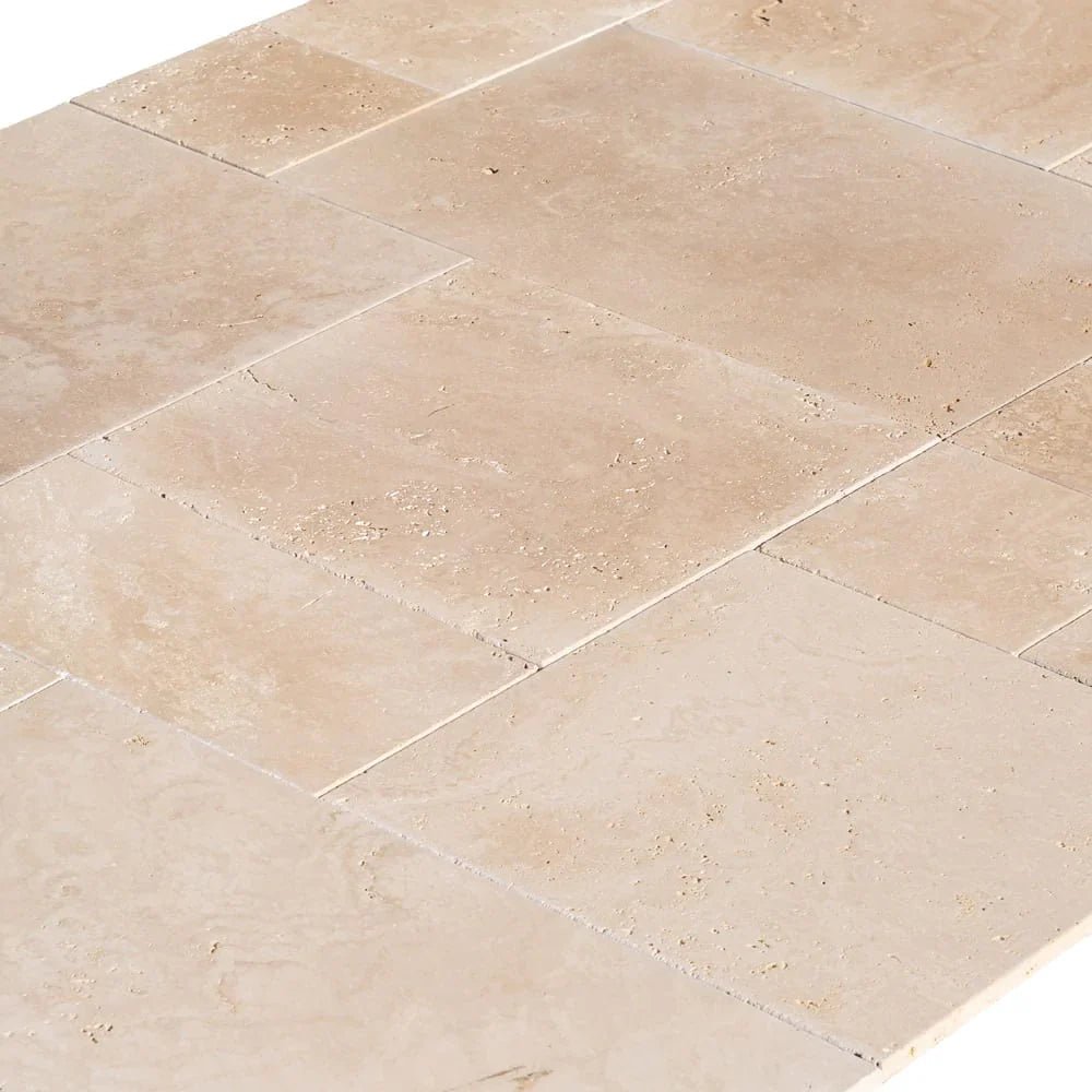 Light Beige Premium Travertine Tiles Antique Pattern Tumbled SKU-LBTPAPTUM close view