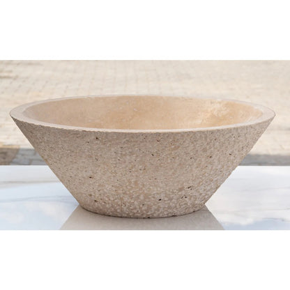 light beige travertine V-shape natural stone tapered Sink honed and sandblasted size (D)16" (H)6" SKU-EGELBT1661 product exterior surface  shot front view