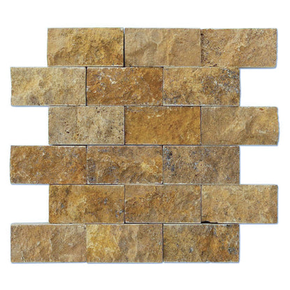 natural stone 2x2 gold splitface travertine mosaics 20012406 mesh top view