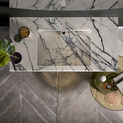 New York Marble Wall-mount Bathroom Sink Hidden Drain Polished (W)16" (L)43" (H)6"