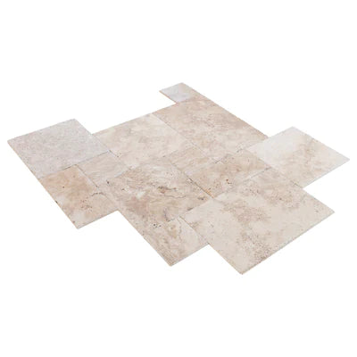 Olympus Beige French Pattern Set Brushed and Chiseled Travertine Tiles