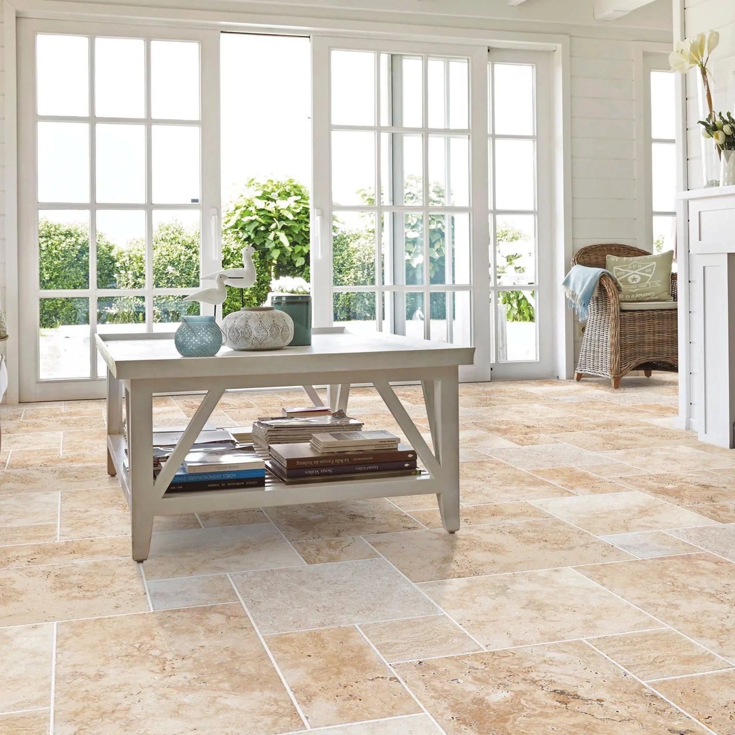 Olympus Beige French Pattern Set Brushed and Chiseled Travertine Tiles