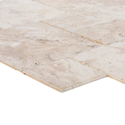 Olympus Beige French Pattern Set Brushed and Chiseled Travertine Tiles