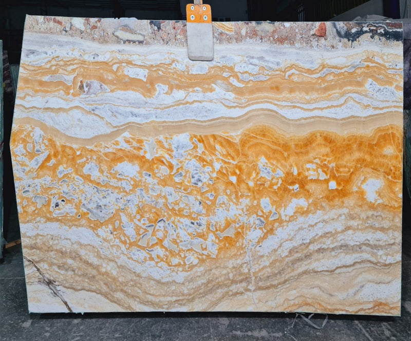 Orange Onyx Bookmatching Polished Marble Slab