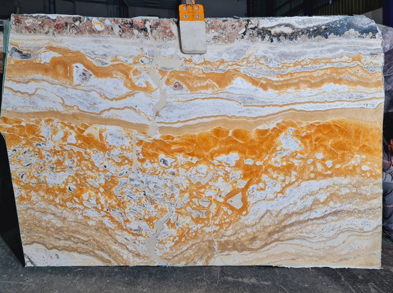 Orange Onyx Bookmatching Polished Marble Slab