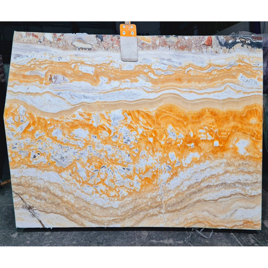 Orange Onyx Bookmatching Polished Marble Slab