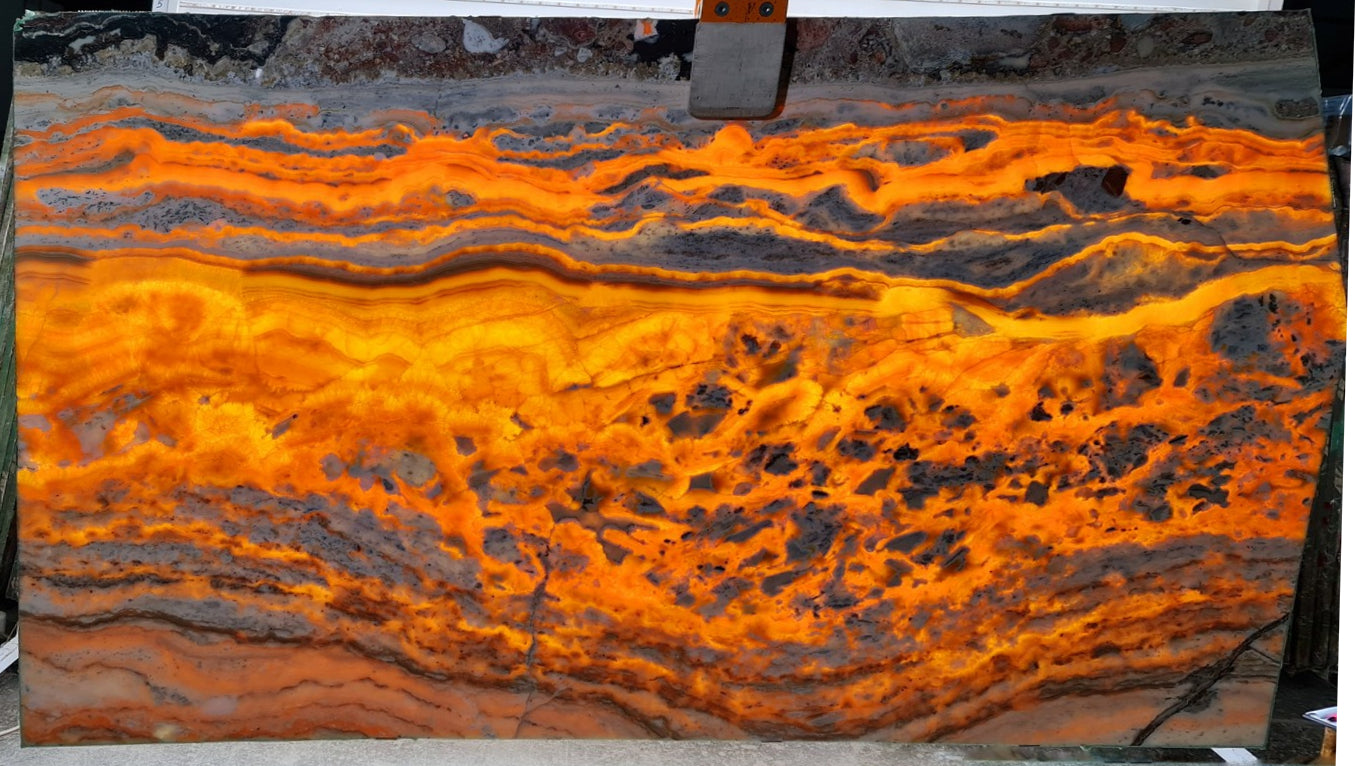 Orange Onyx Bookmatching Polished Marble Slab