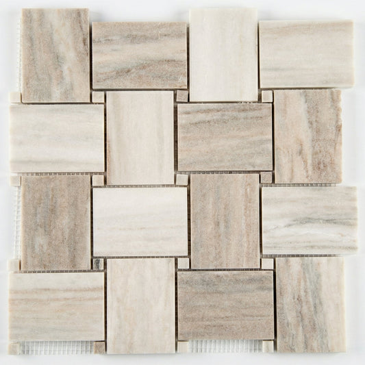 Palissandro Marble Big Basketweave Honed on 12" x 12" Mesh Mosaic Tile