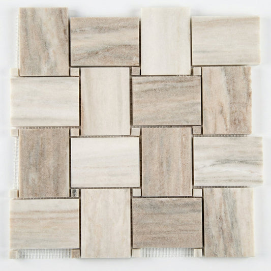 Palissandro Marble Big Basketweave Honed on 12" x 12" Mesh Mosaic Tile