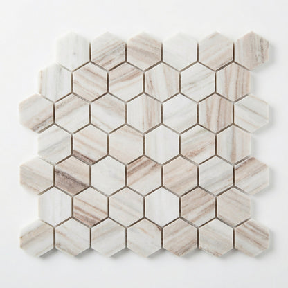 Palissandro Marble 2" Hexagon Honed on 12" x 12" Mesh Mosaic Tile