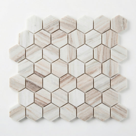 Palissandro Marble 2" Hexagon Polished on 12" x 12" Mesh Mosaic Tile