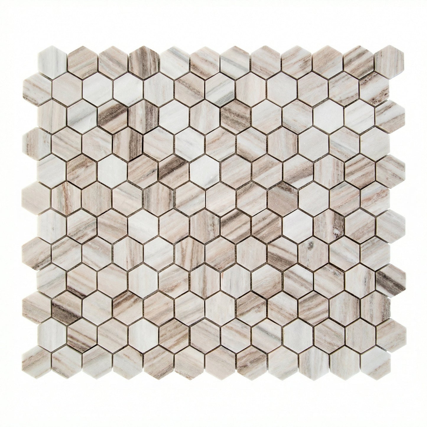 Palissandro Marble 2" Hexagon Polished on 12" x 12" Mesh Mosaic Tile