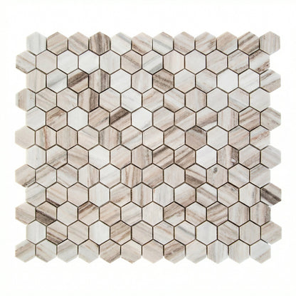 Palissandro Marble 2" Hexagon Polished on 12" x 12" Mesh Mosaic Tile