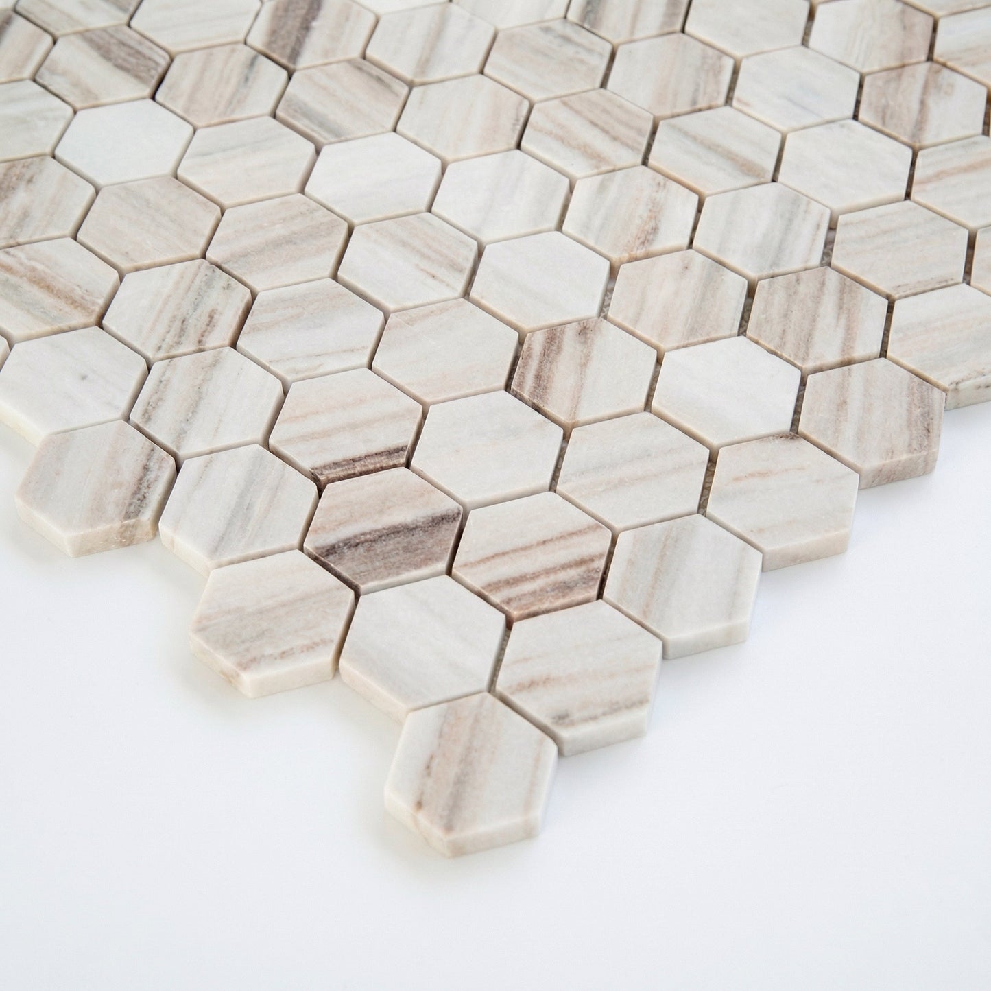 Palissandro Marble 2" Hexagon Polished on 12" x 12" Mesh Mosaic Tile
