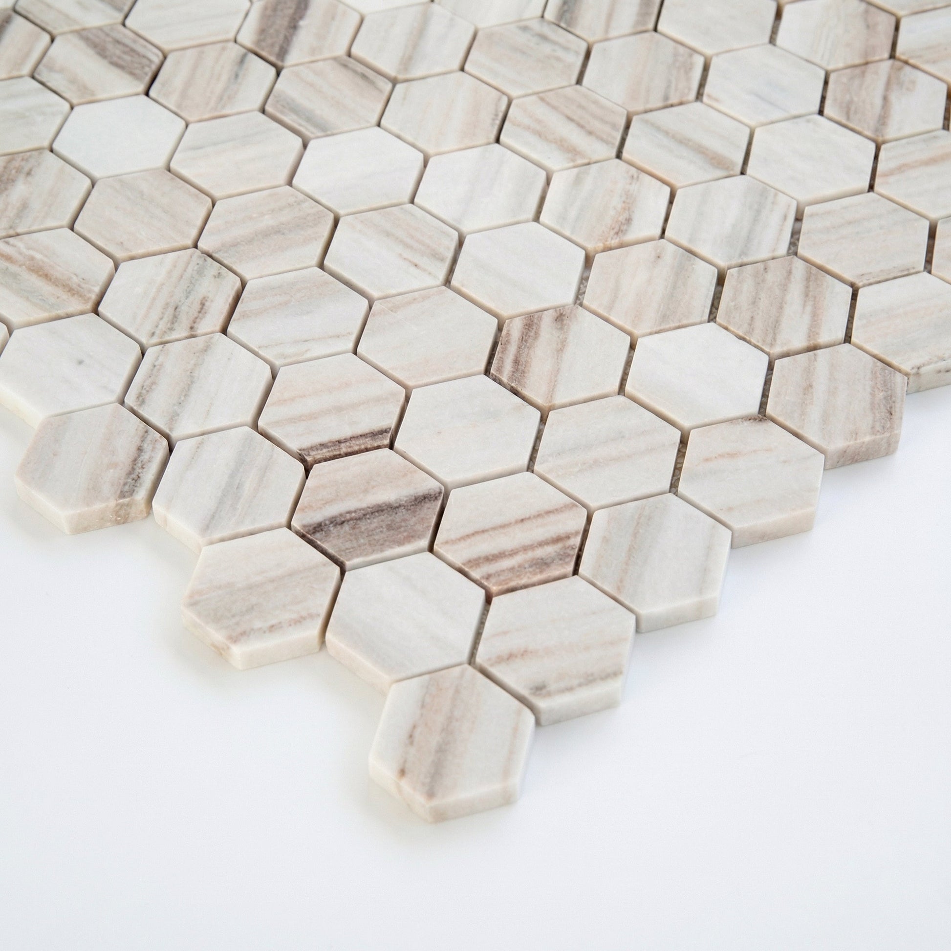 Palissandro Marble 2" Hexagon Polished on 12" x 12" Mesh Mosaic Tile