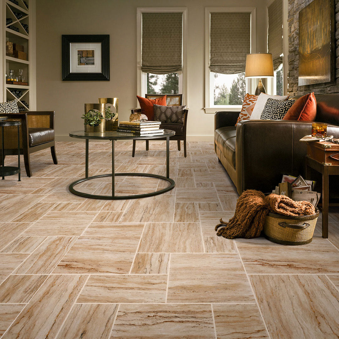 Patara Beige Vein-cut Tumbled Travertine Pavers