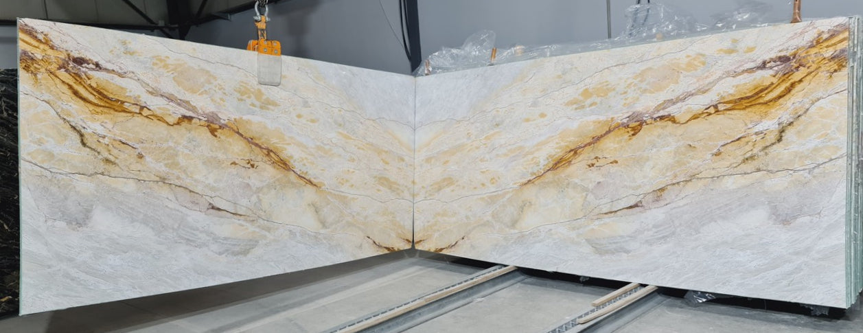 Perla Gold Bookmatching Polished Marble Slab