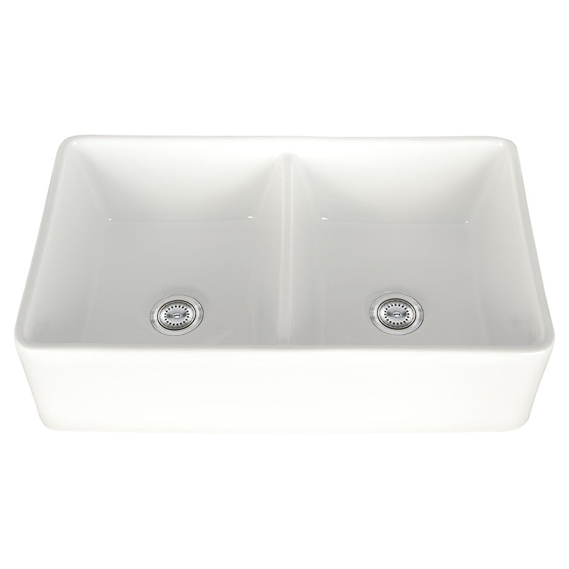 porcelain fire clay white dpuble bowl farmhouse sink SIN POR UDBWH5050 3220FSAF front view