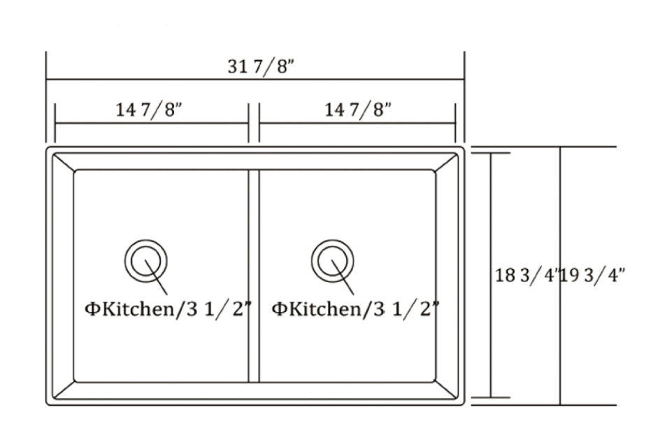 porcelain fire clay white dpuble bowl farmhouse sink SIN POR UDBWH5050 3220FSAF tecnic draw