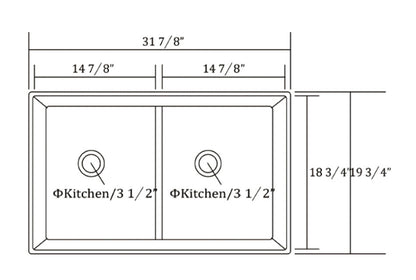 porcelain fire clay white dpuble bowl farmhouse sink SIN POR UDBWH5050 3220FSAF tecnic draw