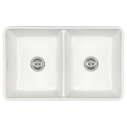 porcelain fire clay white dpuble bowl farmhouse sink SIN POR UDBWH5050 3220FSAF top view