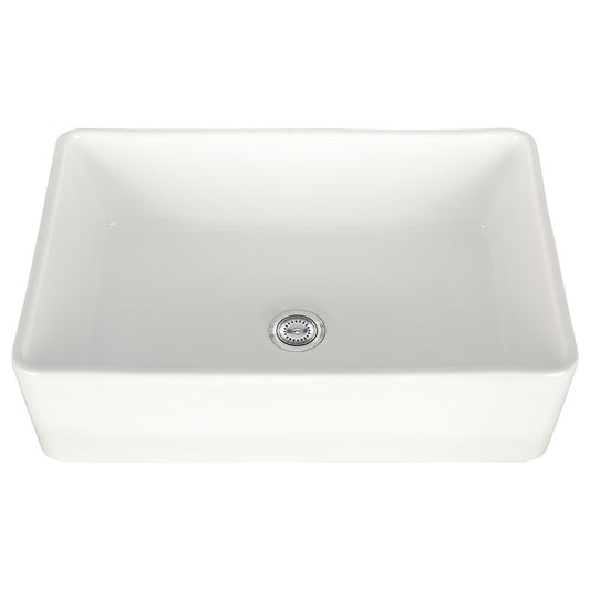 porcelain fire clay white single bowl farmhouse sink SIN POR USBWH 3020FSAF front view