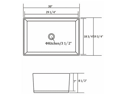 porcelain fire clay white single bowl farmhouse sink SIN POR USBWH 3020FSAF thecnic draw