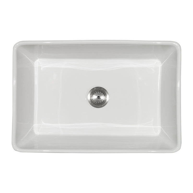 porcelain fire clay white single bowl farmhouse sink SIN POR USBWH 3020FSAF top view