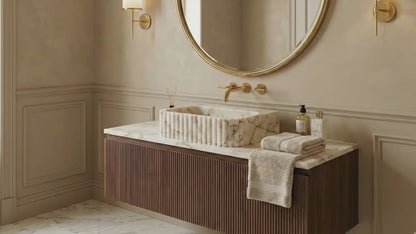 Calacatta Gold Marble Wall-mount Bathroom Vanity Sink Fluted (W)16" (L)20" (H)6"
