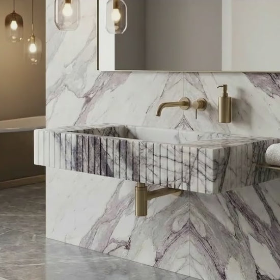 New York Marble Wall-mount Bathroom Sink Fluted Front (W)12" (L)20" (H)5"