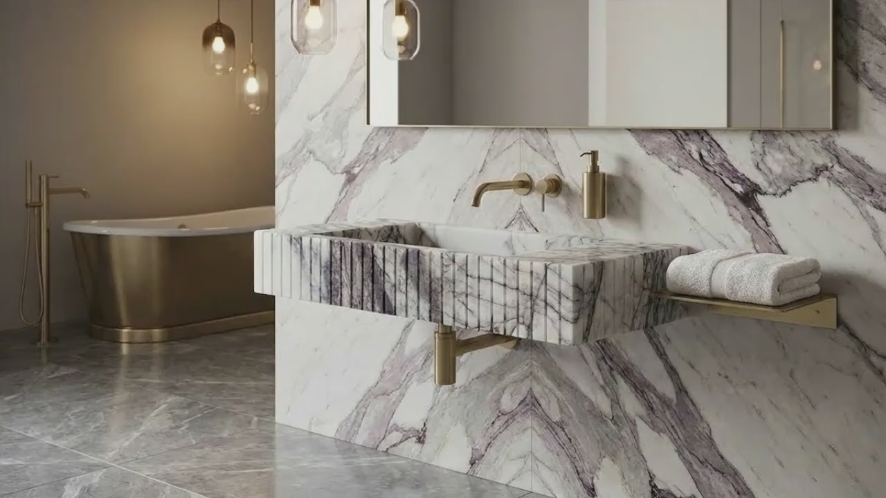 New York Marble Wall-mount Bathroom Sink Fluted Front (W)12" (L)20" (H)5"