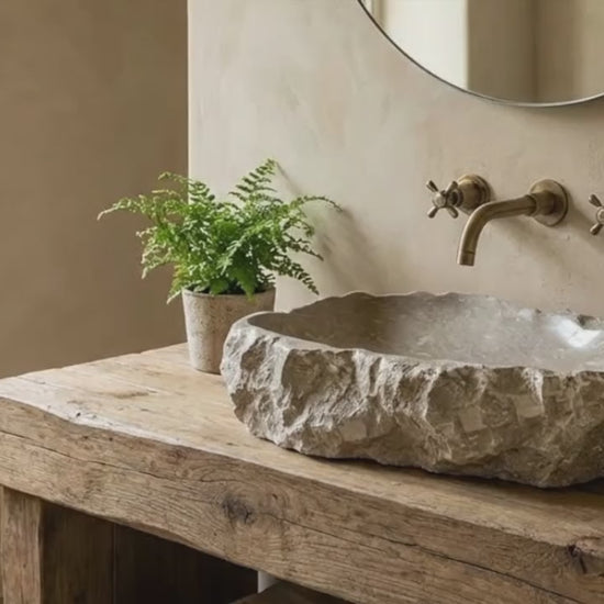 Seagrass Fossil Limestone Rustic Natural Stone Vessel Sink (W)16" (L)20" (H)5"