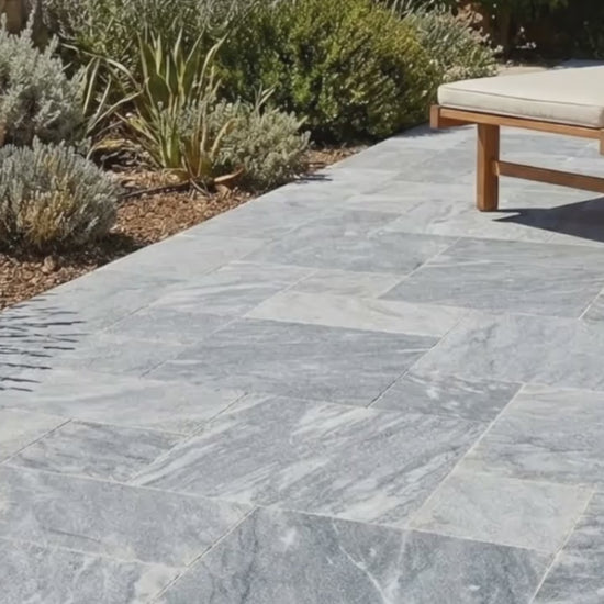 Bluestone tumbled pavers french pattern