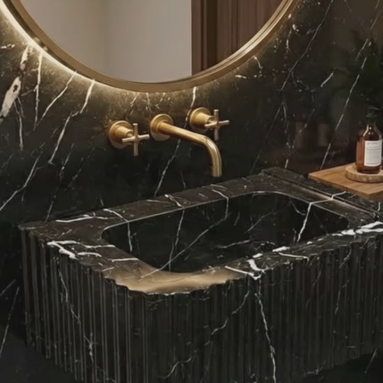 Toros Black Marble Rectangular Wall-mount Polished Sink (W)12" (L)19" (H)7"
