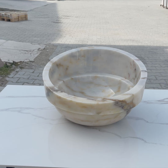 bianco giallo marble Vessel Sink polished size D16 H9 SKU EGEBGVSP165 360 view