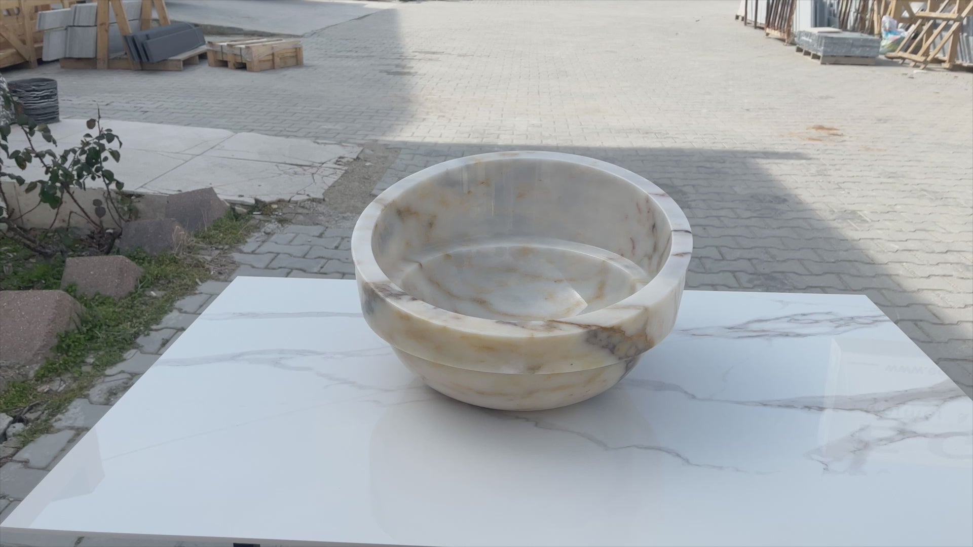 bianco giallo marble Vessel Sink polished size D16 H9 SKU EGEBGVSP165 360 view